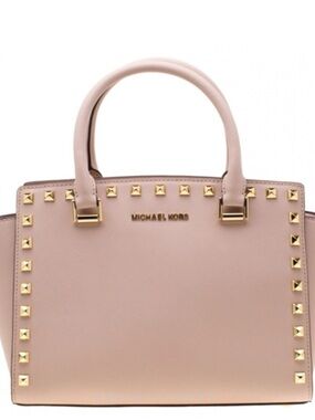 MICHEAL KORS Pink Studded Saffiano Leather Satchel w/wallet
